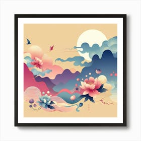 Chinese Lotus Flower Art Print