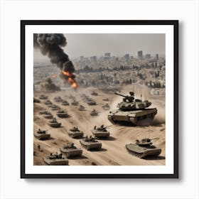 Israeli Tanks In The Desert 2 Art Print