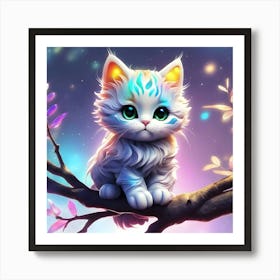 Cute Kitten On A Tree Branch 5 Art Print