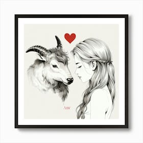 Goat And Girl Art Print
