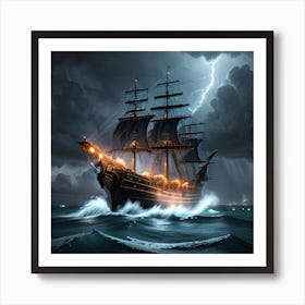 Pirate Ship In Stormy Sea 3 Art Print