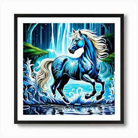 Blue Horse In The Water Art Print