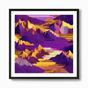 Alien Planet Landscape Cubism Style Art Print