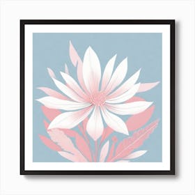 A White And Pink Flower In Minimalist Style Square Composition 296 Art Print