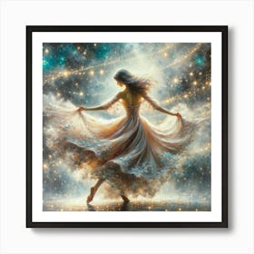 Graceful Dance Wall Print Art A Beautiful Depiction Of A Woman Dancing Under A Starry Night Sky, Perfect For Adding Elegance And Charm To Any Space Art Print