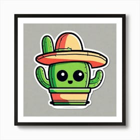 Mexico Cactus With Mexican Hat Sticker 2d Cute Fantasy Dreamy Vector Illustration 2d Flat Cen (17) Art Print