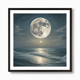 Full Moon Over The Ocean Art Print