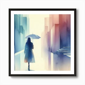 Woman Holding Umbrella In The Rain Art Print