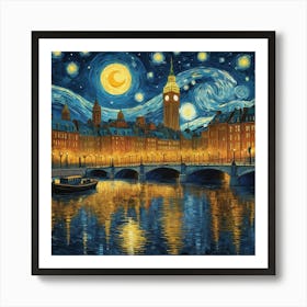 New york City Skyline At Starry Night Van Gogh Painting Pop Culture Art Print