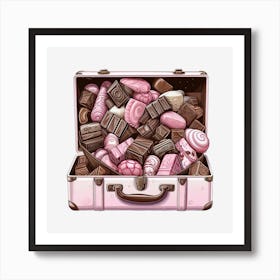 Pink Suitcase With Candy Art Print