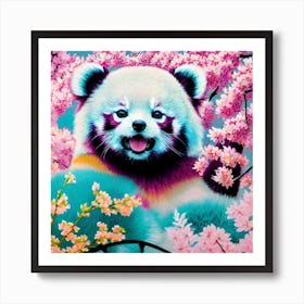 Panda Bear In Cherry Blossoms Pastel Art Print