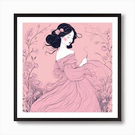 Girl In A Pink Dress Art Print