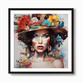 Woman In A Flower Hat Art Print