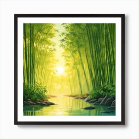A Stream In A Bamboo Forest At Sun Rise Square Composition 348 Art Print