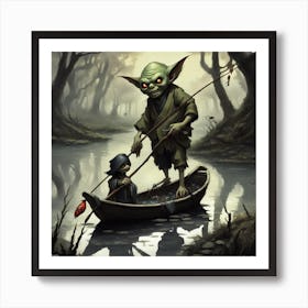 Goblin Yokai Fishing in swamp Art Print