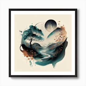 Tree And A River Art Print