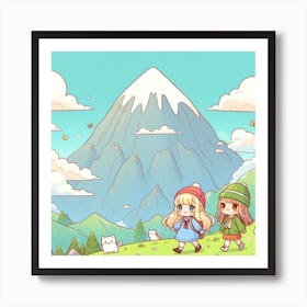 Two Girls In The Mountains Art Print