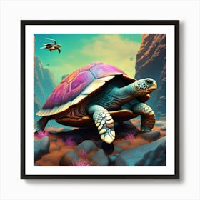 Turtle on the ROck with pop art color design Art Print