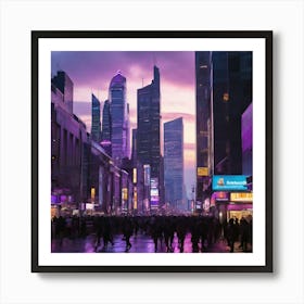 Times Square city At Dusk paintings art print Art Print