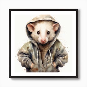 Watercolour Cartoon Opossum In A Hoodie Art Print