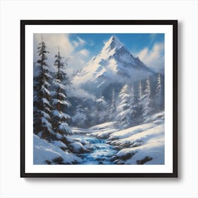 Snowy Mountain Stream Art Print