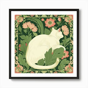 Cat In Floral Frame Art Print