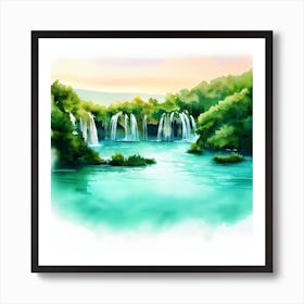 Watercolor Of Plitvice Lakes, Waterfalls 1 Art Print