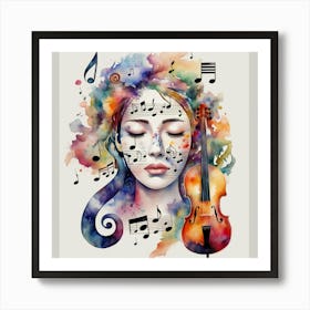 Violin And Music Notes Art Print