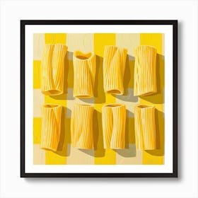 Rigatoni Pasta Yellow Checkerboard Art Print