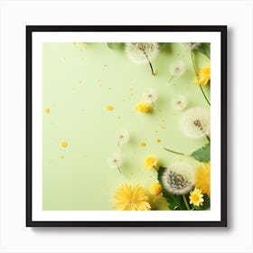 Dandelion Flowers On Green Background 1 Art Print