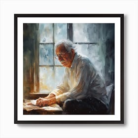 Busy old man writing ✍️ in his journal. Art Print