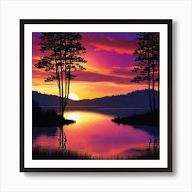 Sunset By The Lake 66 Art Print