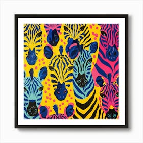 Colourful Animals Zebras Art Print