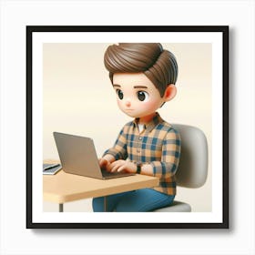 Boy Working On A Laptop Art Print