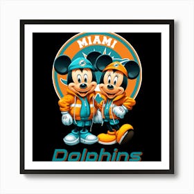 Mickey And Minnie Miami Dolphins Art Print