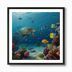 Turtles And Fishes Art Print