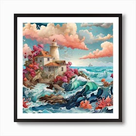 Lighthouse In The Sea Art Print