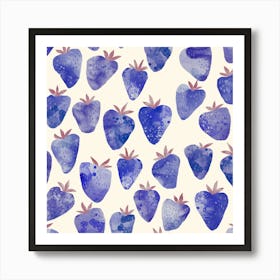 Blue Watercolor Strawberry Fruit Art Print