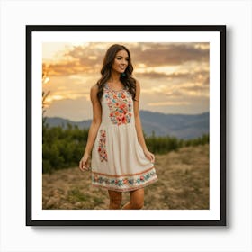 A Cute Woman Wearing An Embroidered Dress (2) Art Print