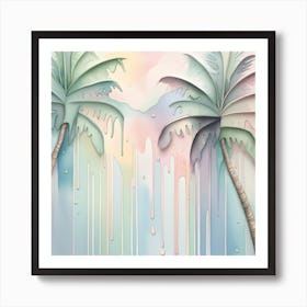 Palm Trees Watercolor Dripping Art Print
