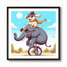 Buddies on a Unicycle Art Print