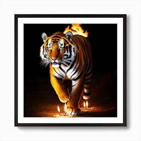 Tiger On Fire Art Print