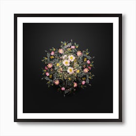 Vintage Thornless Burnet Rose Flower Wreath on Wrought Iron Black n.1187 Art Print