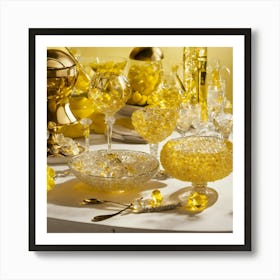 Glassware Set Up On Top Of A White Table Mixed Wit (23) Art Print