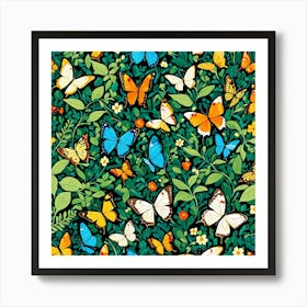 Butterflies In The Garden, A Butterfly Garden With Various Species art print 2 Art Print