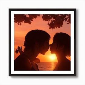 Couple Kissing At Sunset Art Print