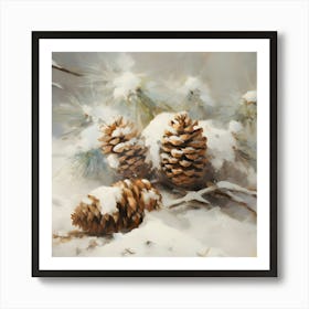 Pine Cones In The Snow 2 Art Print