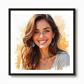 Spanish Woman With A Radiant Smile, Watercolor With Cheerful Ambiance 1 Art Print