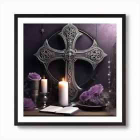 Cross And Candles Art Print
