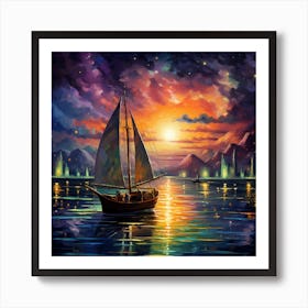 Sailboat At Sunset 10 Art Print